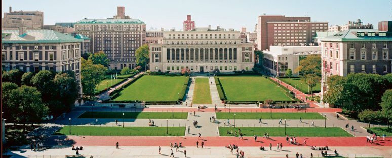 Aerial image of Low Library steps, College Walk, and Butler Library